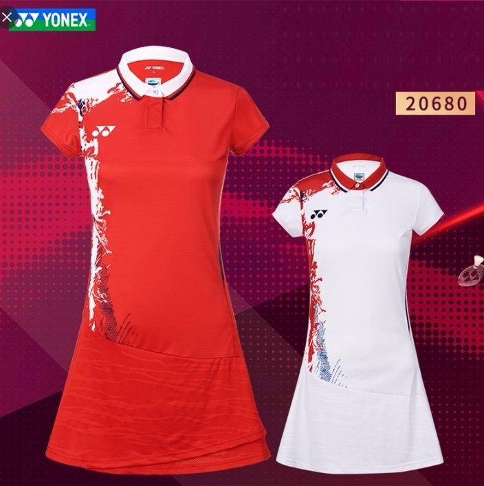 YONEX - CHINA OLYMPIC TEAM UNIFORM WOMEN'S DRESS WITH INNER SHORTS - RED / WHITE - 20680EX - Euro L