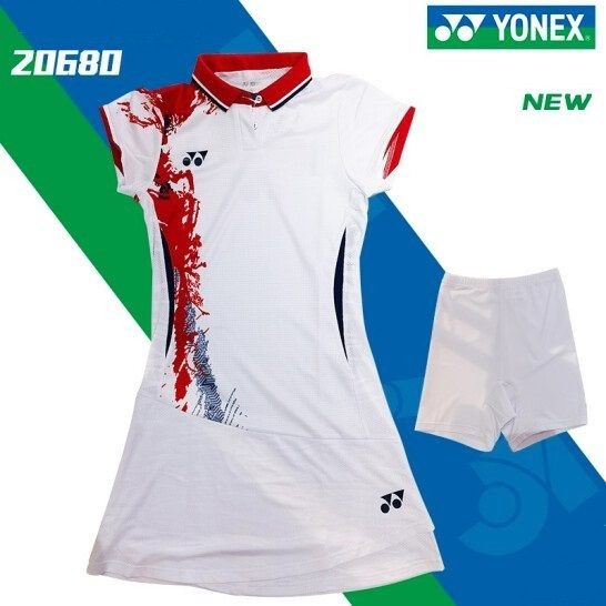YONEX - CHINA OLYMPIC TEAM UNIFORM WOMEN'S DRESS WITH INNER SHORTS - RED / WHITE - 20680EX - Euro L